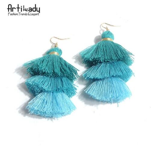 Handmade Three Layers Tassel Earrings