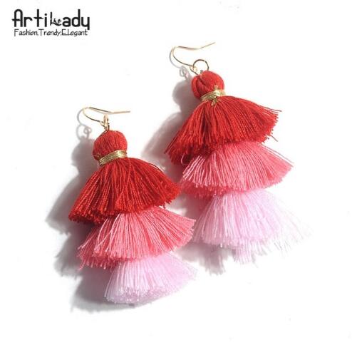 Handmade Three Layers Tassel Earrings