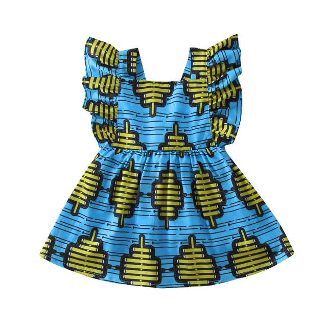 1-6 Years Toddler Girls Sleeveless Summer Dress African Traditional Style Fly Sleeve Backless Dress Kids Ankara Princess Dresses