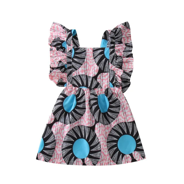 1-6 Years Toddler Girls Sleeveless Summer Dress African Traditional Style Fly Sleeve Backless Dress Kids Ankara Princess Dresses