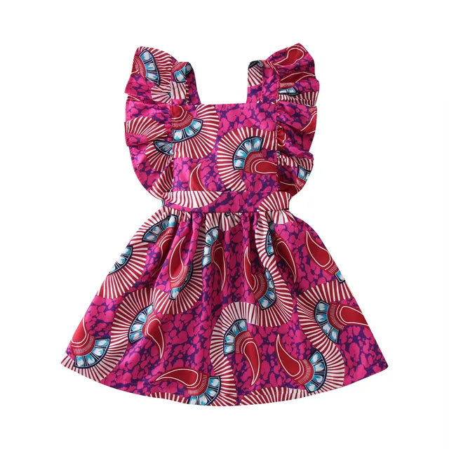 1-6 Years Toddler Girls Sleeveless Summer Dress African Traditional Style Fly Sleeve Backless Dress Kids Ankara Princess Dresses