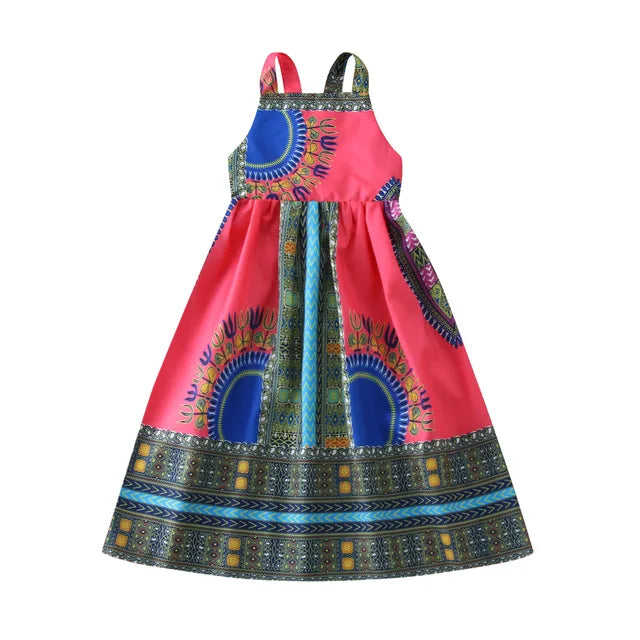 1-6 Years Toddler Girls Sleeveless Summer Dress African Traditional Style Fly Sleeve Backless Dress Kids Ankara Princess Dresses