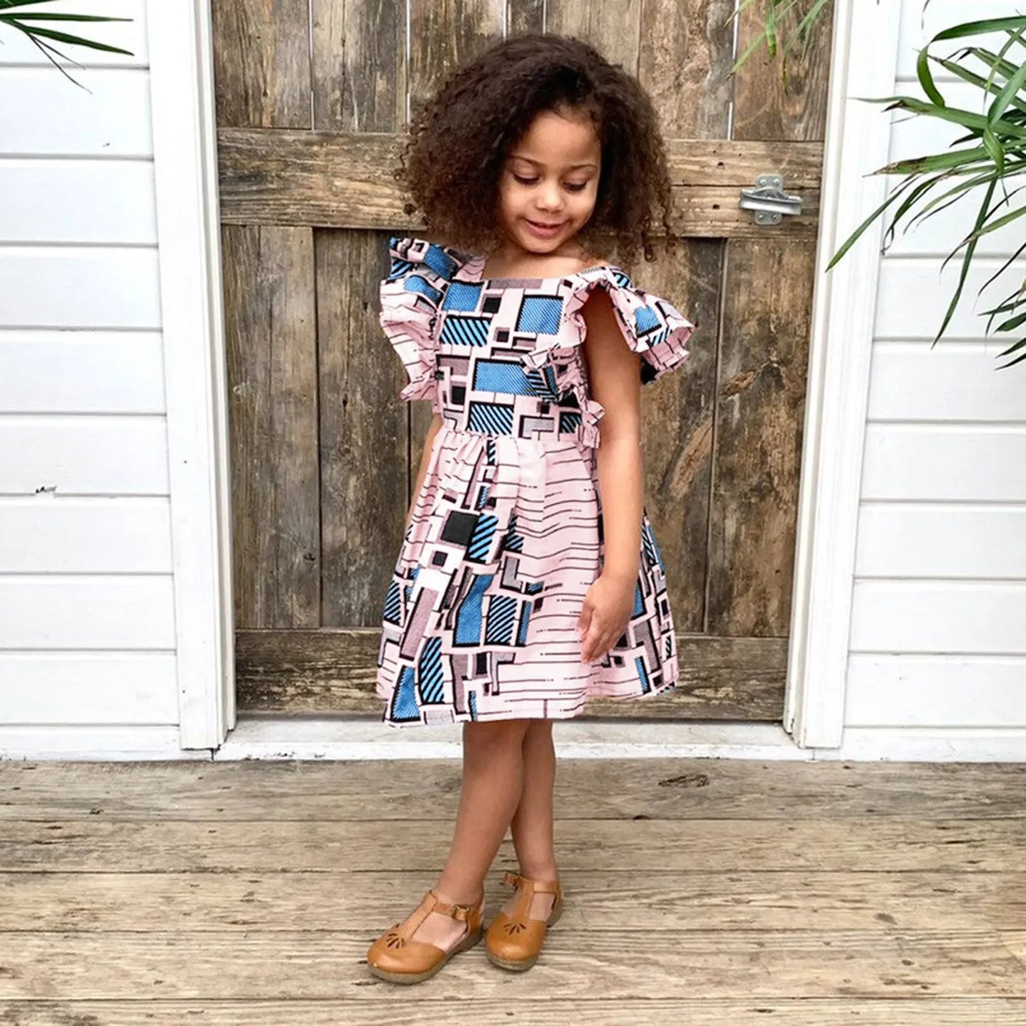 1-6 Years Toddler Girls Sleeveless Summer Dress African Traditional Style Fly Sleeve Backless Dress Kids Ankara Princess Dresses