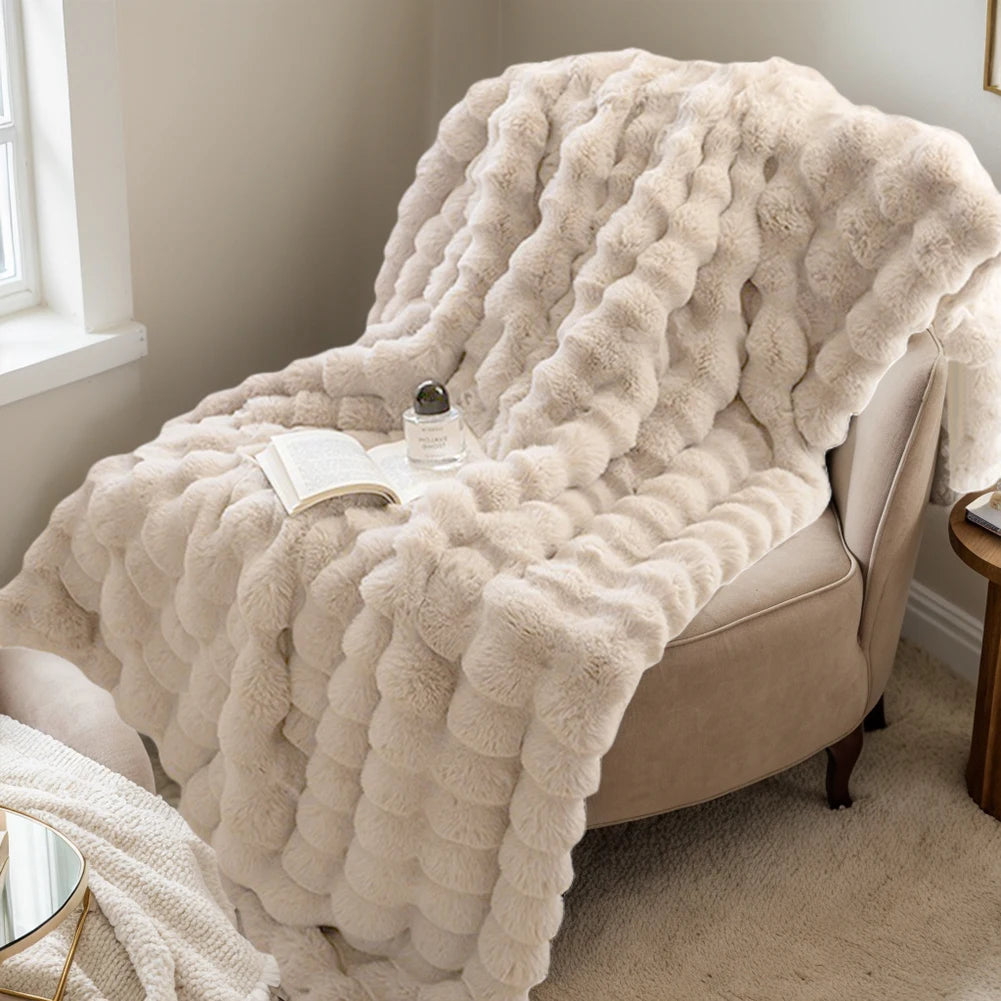 Thick Plush Blanket Rabbit Faux Fur Bubble Fleece Winter