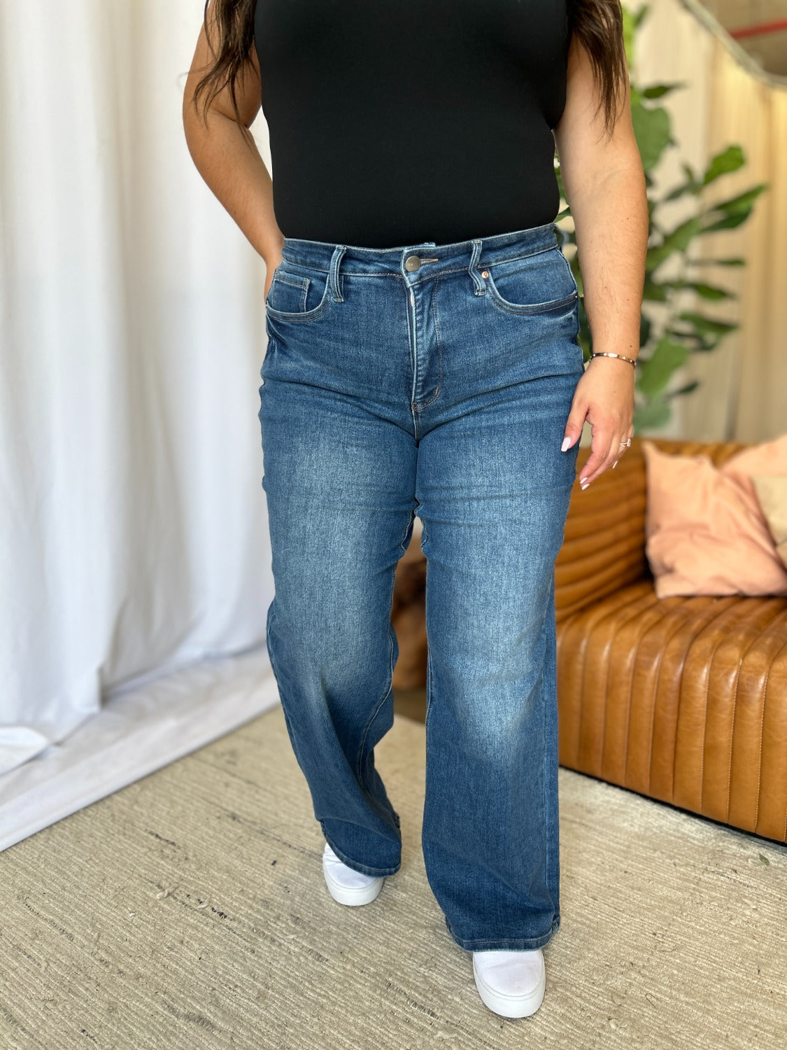 High Rise Tummy Control Wide Leg Jeans