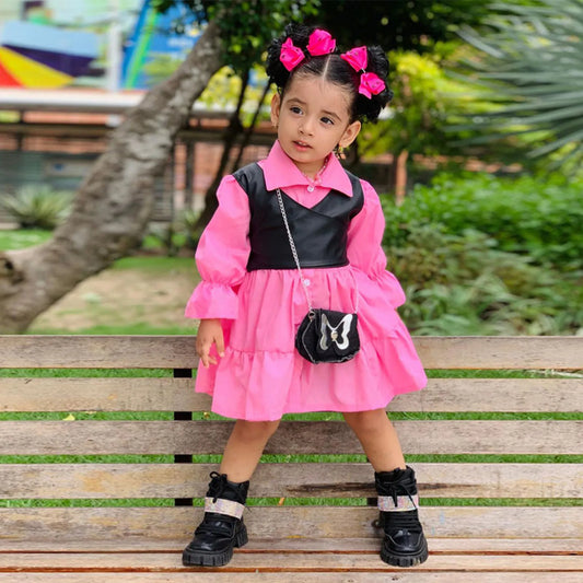 Toddler Girl Shirt Dress & Leather vest Outfit