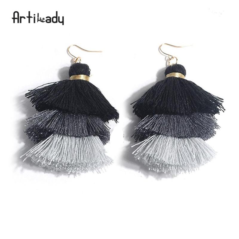 Handmade Three Layers Tassel Earrings