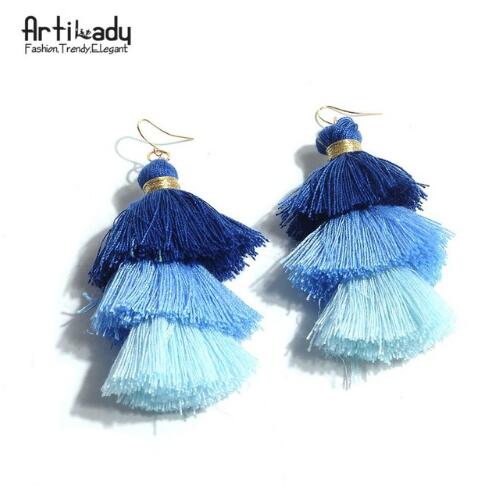 Handmade Three Layers Tassel Earrings