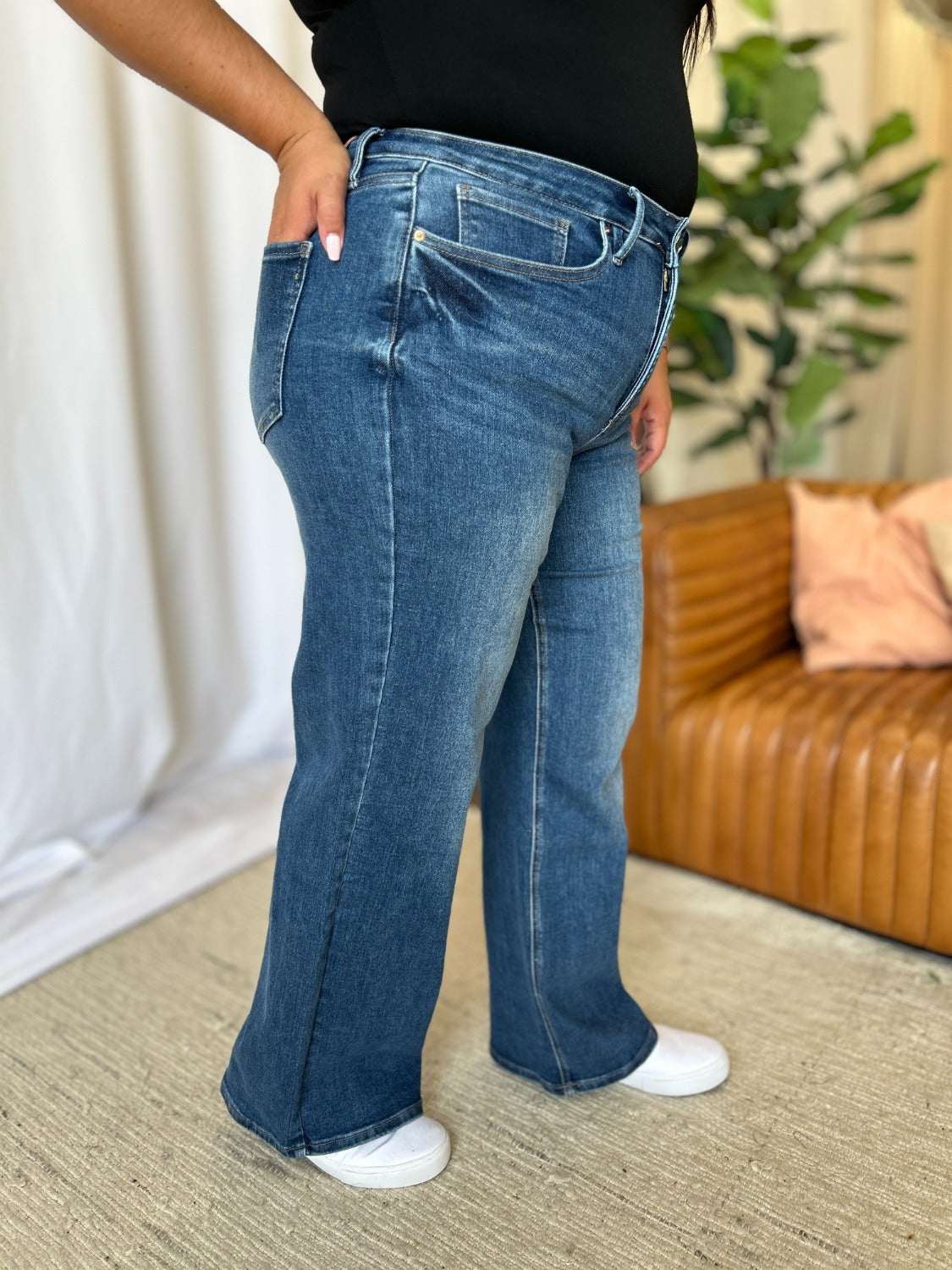 High Rise Tummy Control Wide Leg Jeans