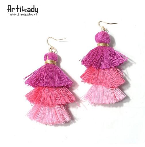 Handmade Three Layers Tassel Earrings