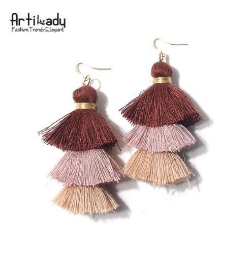 Handmade Three Layers Tassel Earrings