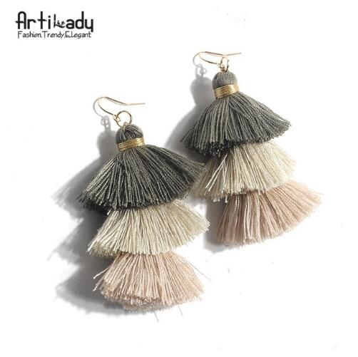 Handmade Three Layers Tassel Earrings