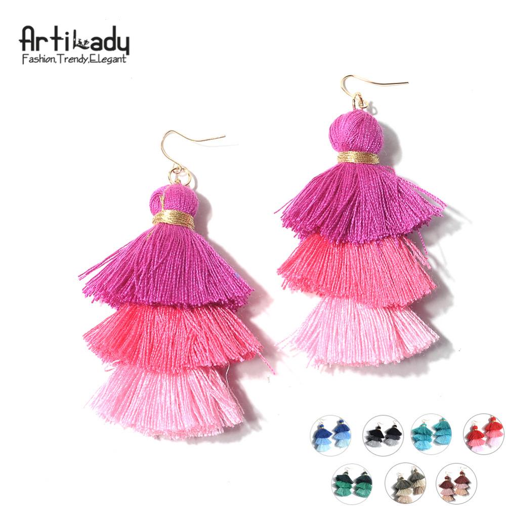 Handmade Three Layers Tassel Earrings