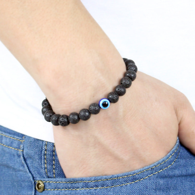 Evil Eyes Black Natural Stone Bead Bracelet