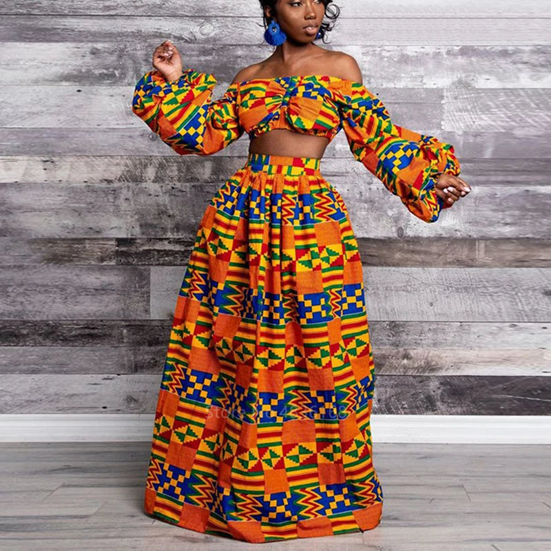 African Print Off Shoulder Set