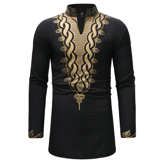 African Print Mens' Shirts V Neck Top Autumn