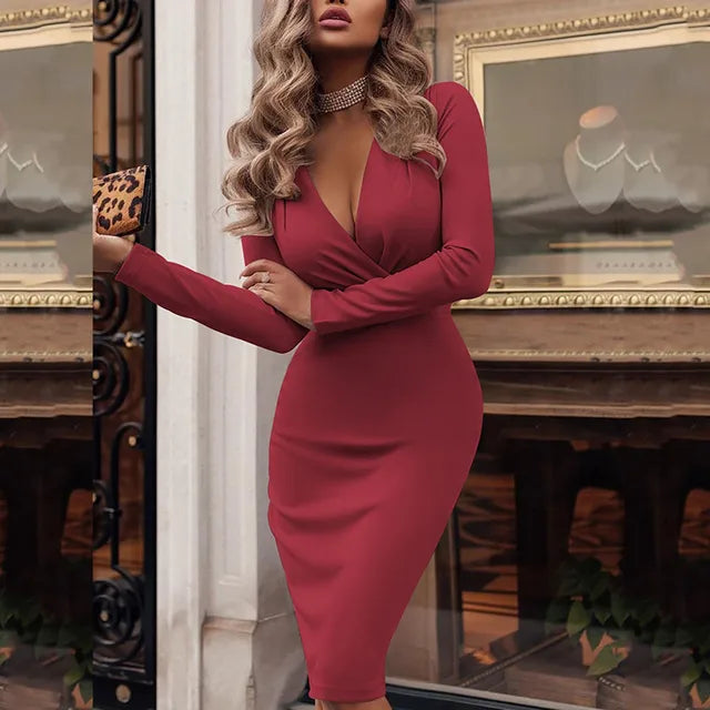 Feminine V-neck Bodycon Dress