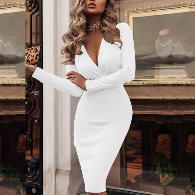 Feminine V-neck Bodycon Dress