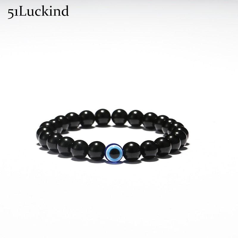 Evil Eyes Black Natural Stone Bead Bracelet