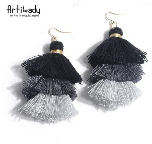 Handmade Three Layers Tassel Earrings