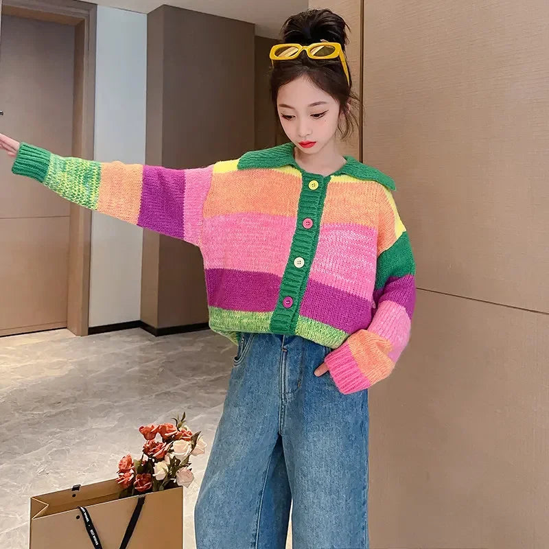 Rainbow Knit Cardigan Sweater