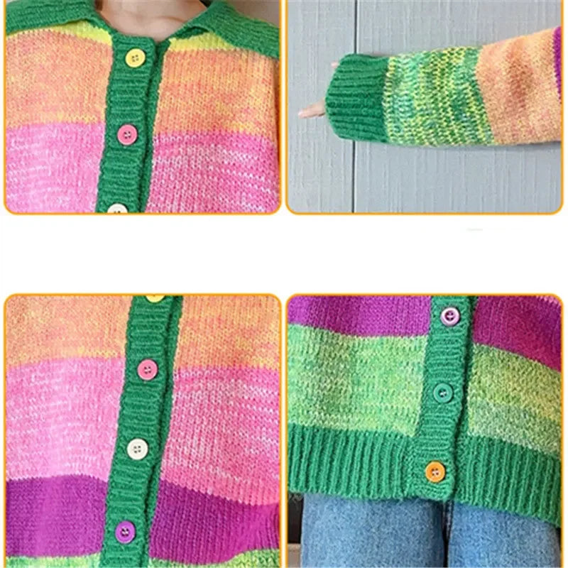 Rainbow Knit Cardigan Sweater