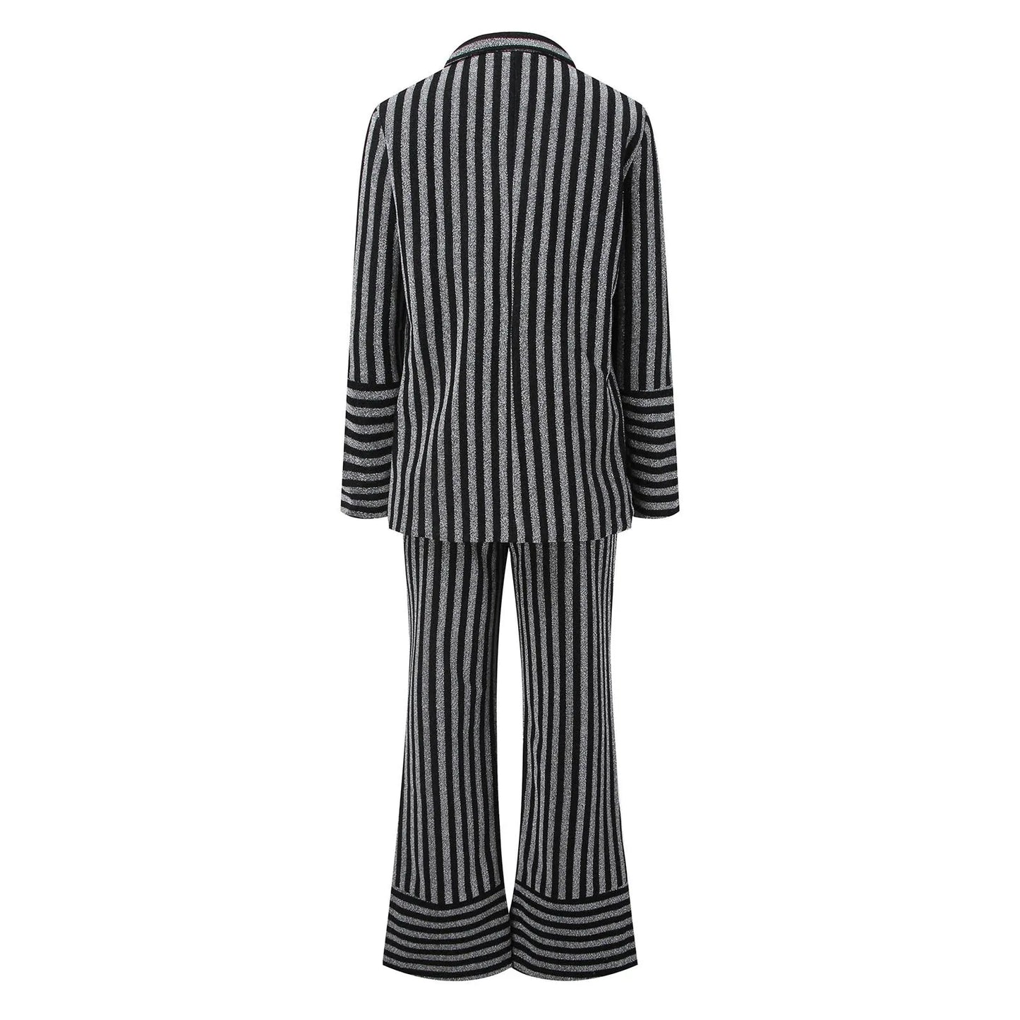 Black & Grey Pinstripe Women 2 Piece Set