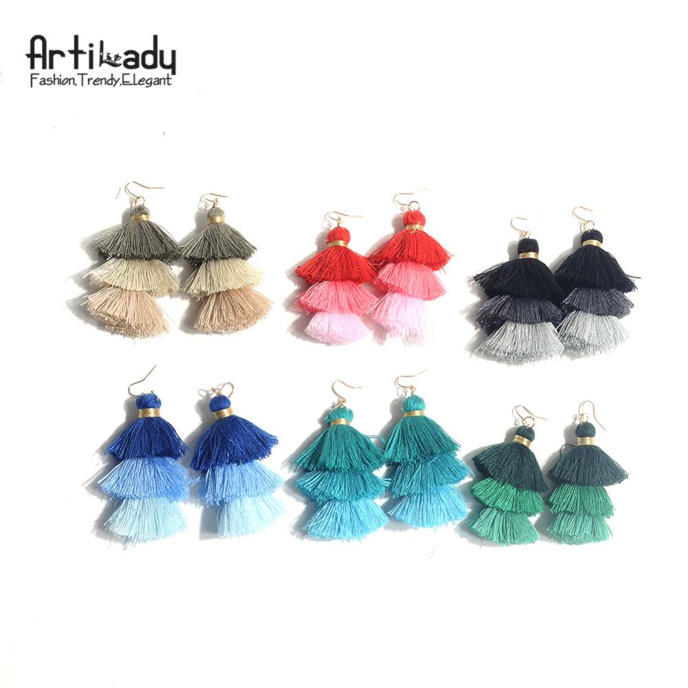 Handmade Three Layers Tassel Earrings