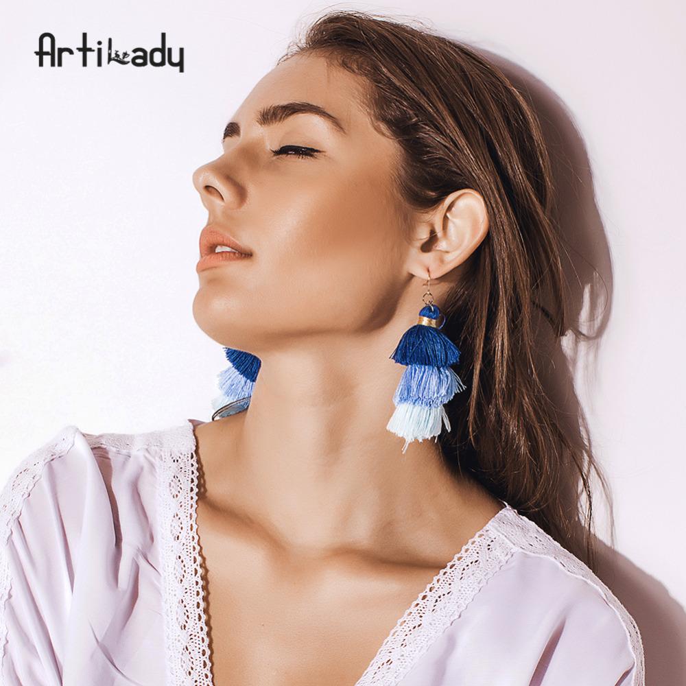 Handmade Three Layers Tassel Earrings