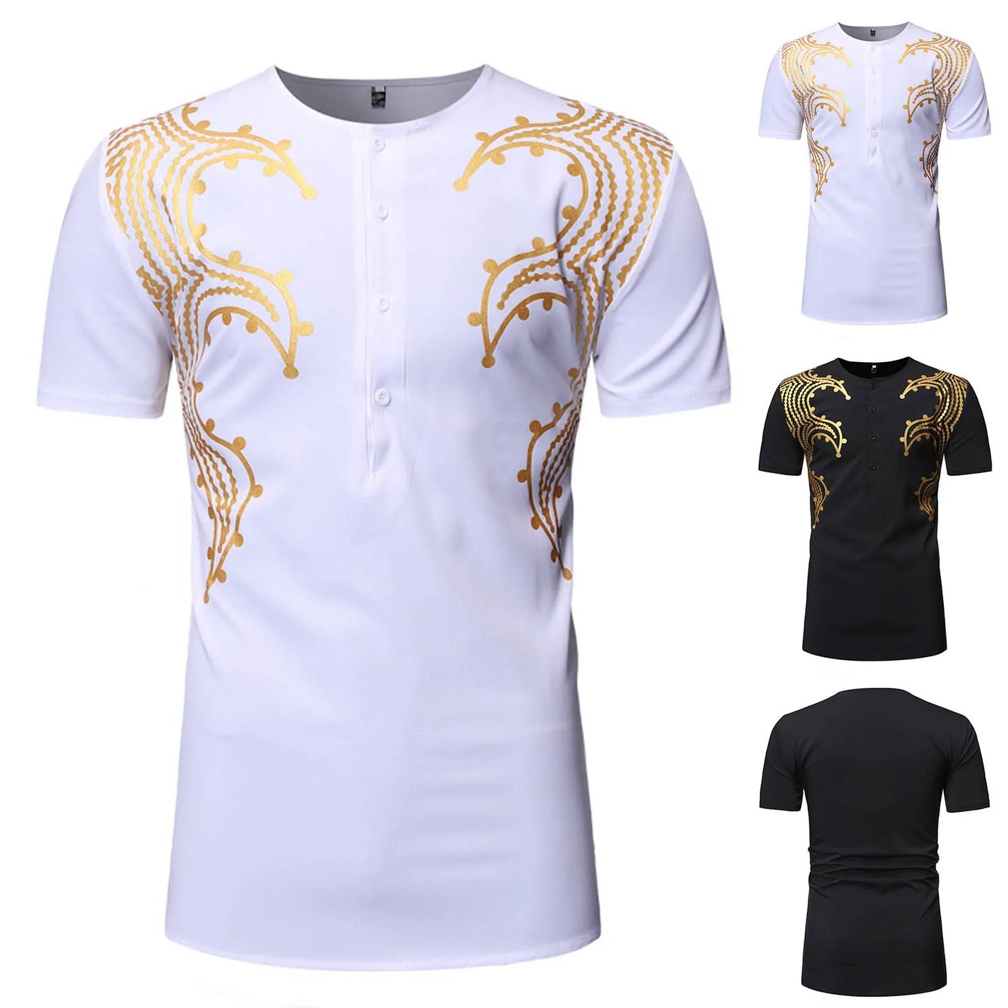 African Style Mens Gold Print Top