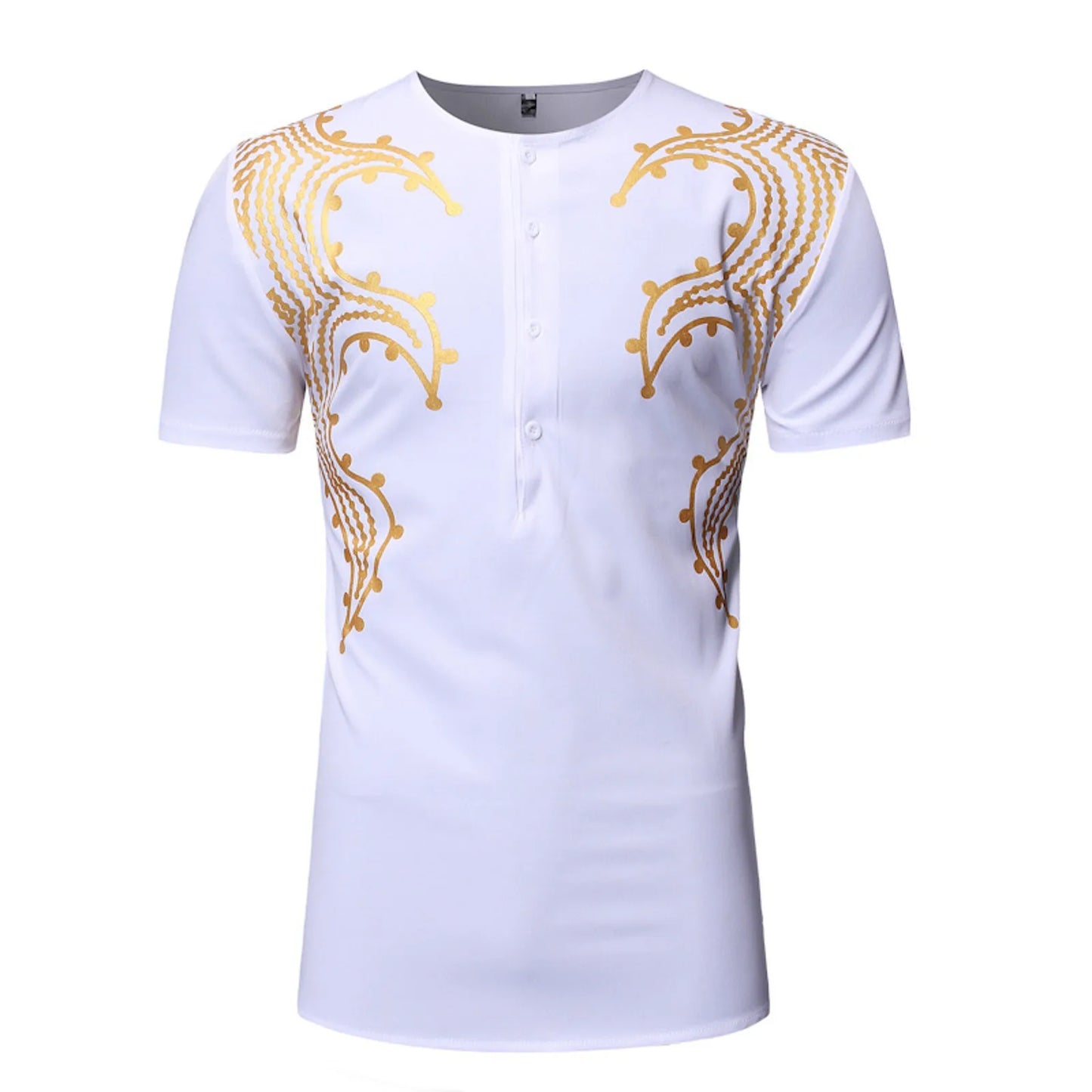 African Style Mens Gold Print Top