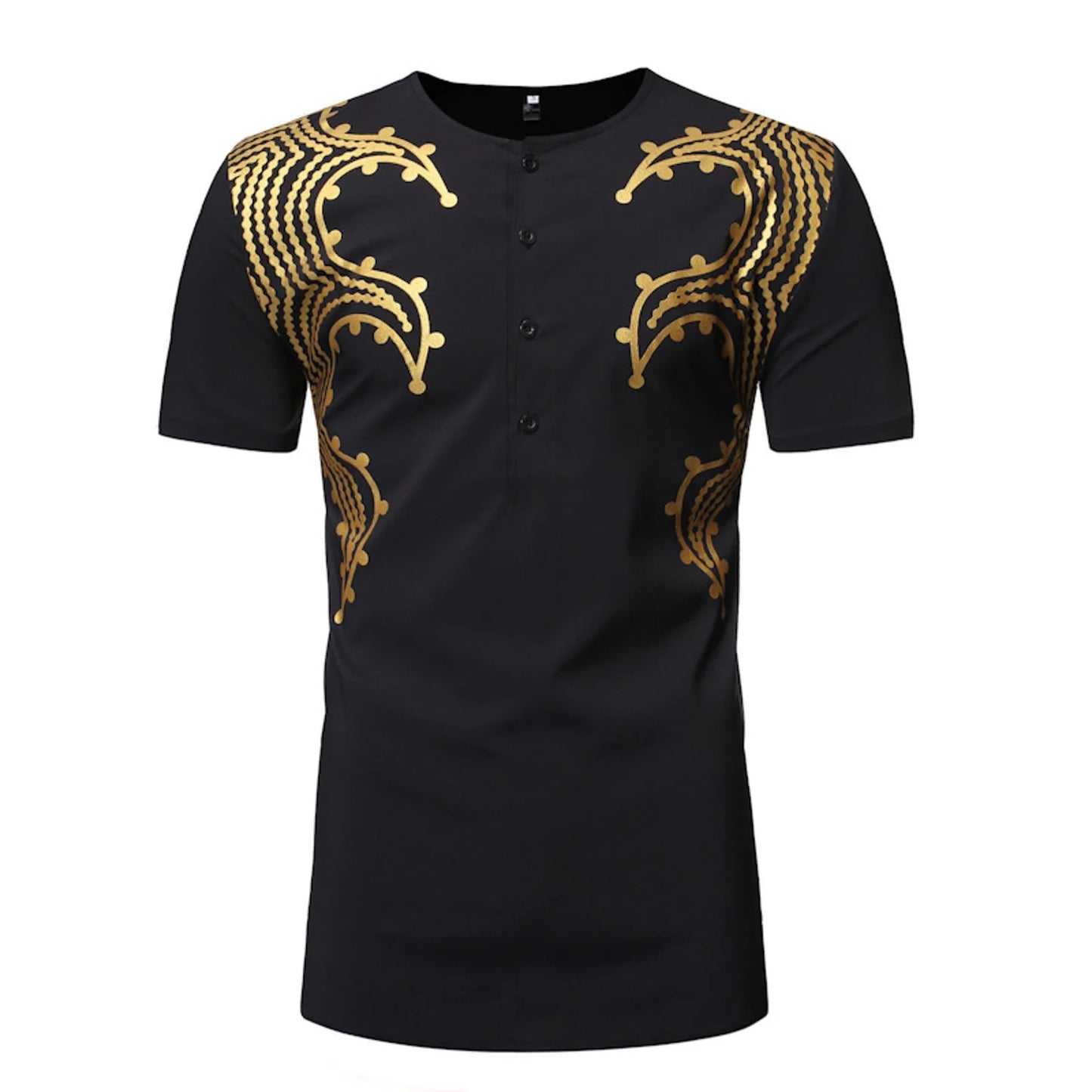 African Style Mens Gold Print Top