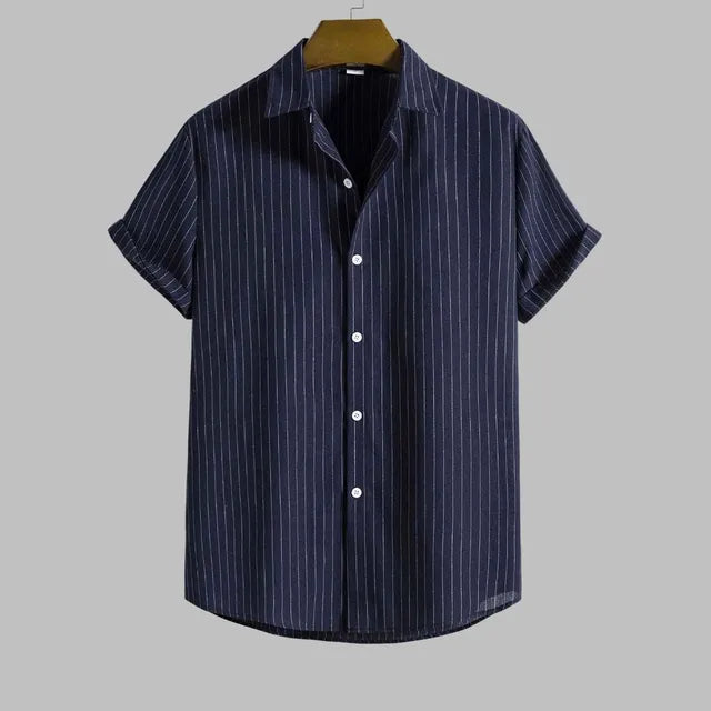 Striped Short Sleeved Turn-Down Collar Shirt