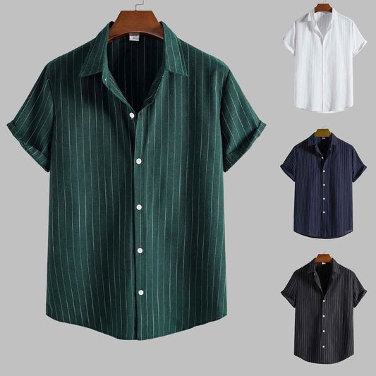 Striped Short Sleeved Turn-Down Collar Shirt