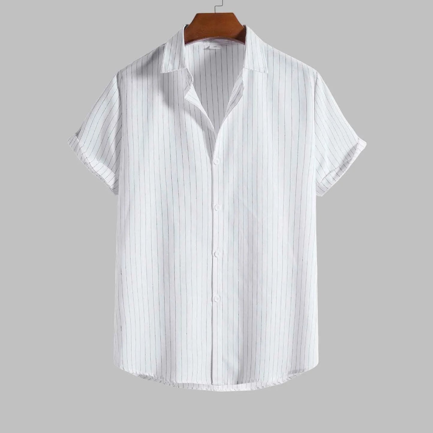 Striped Short Sleeved Turn-Down Collar Shirt