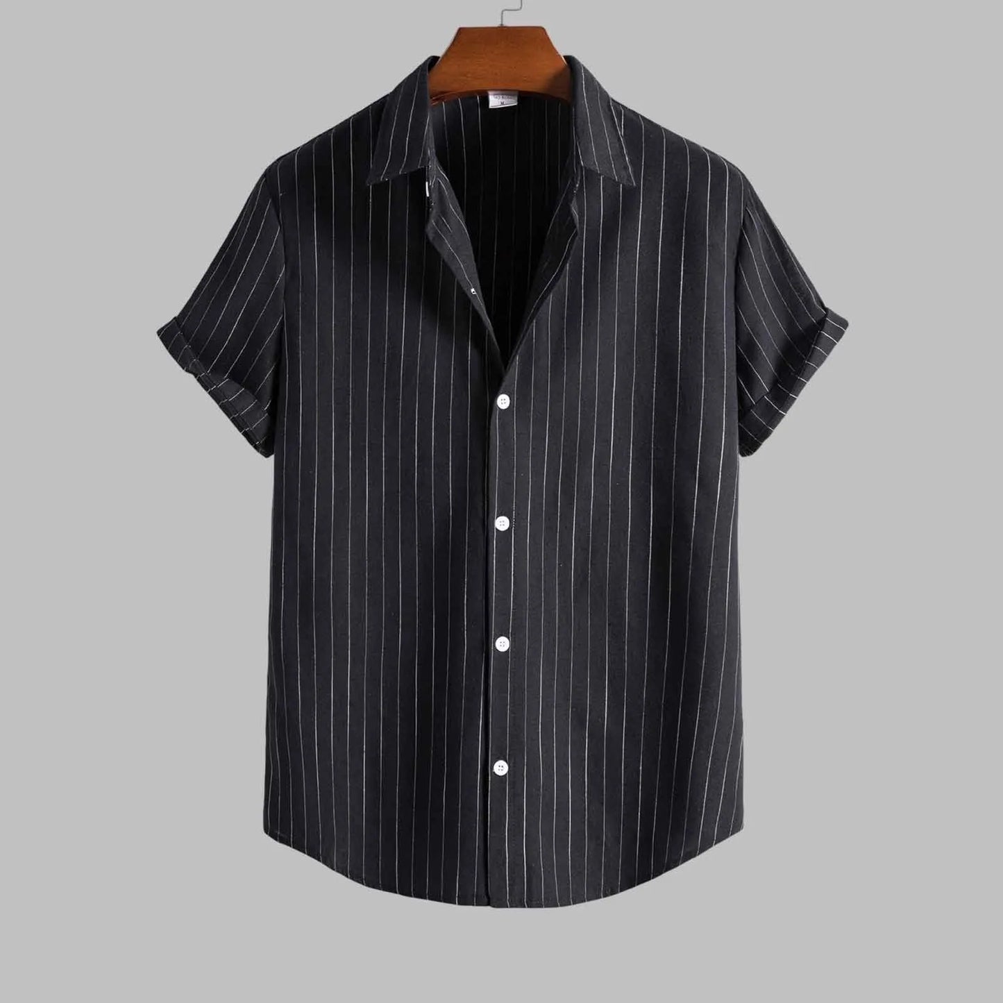 Striped Short Sleeved Turn-Down Collar Shirt