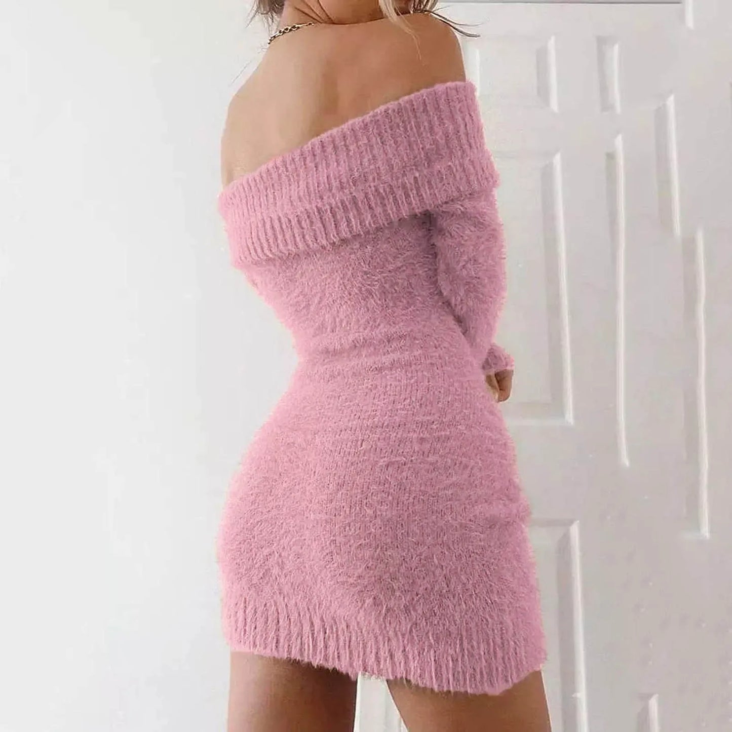 Off Shoulder Bodycon Mini Sweater Dress