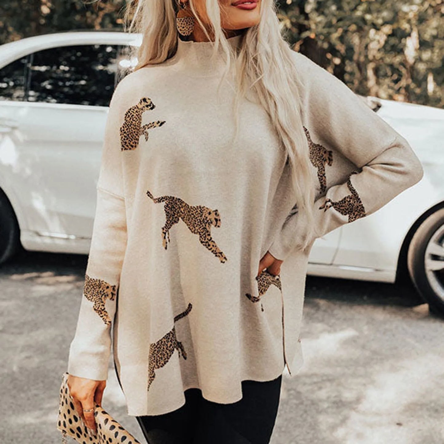 Leopard Tunic Sweater Women