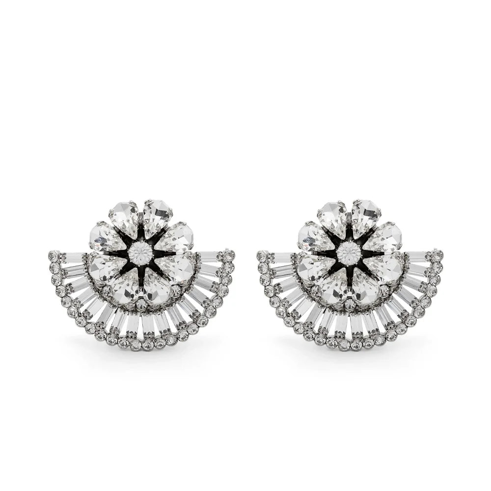 Fanshaped Crystal Clip on Earrings