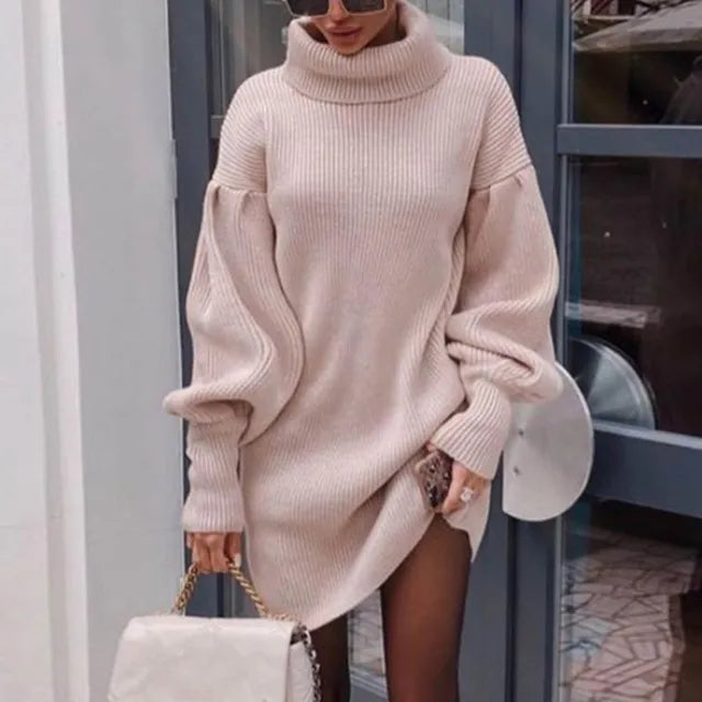 Turtleneck Knitted Sweater Dress