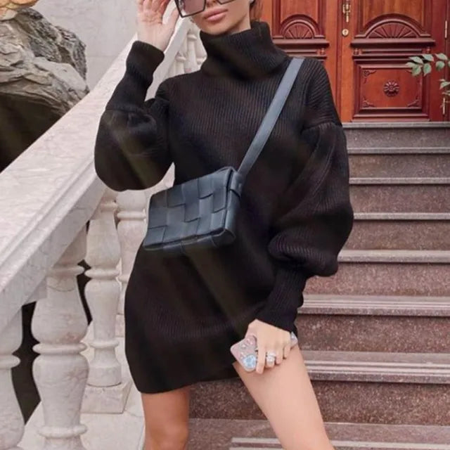 Turtleneck Knitted Sweater Dress