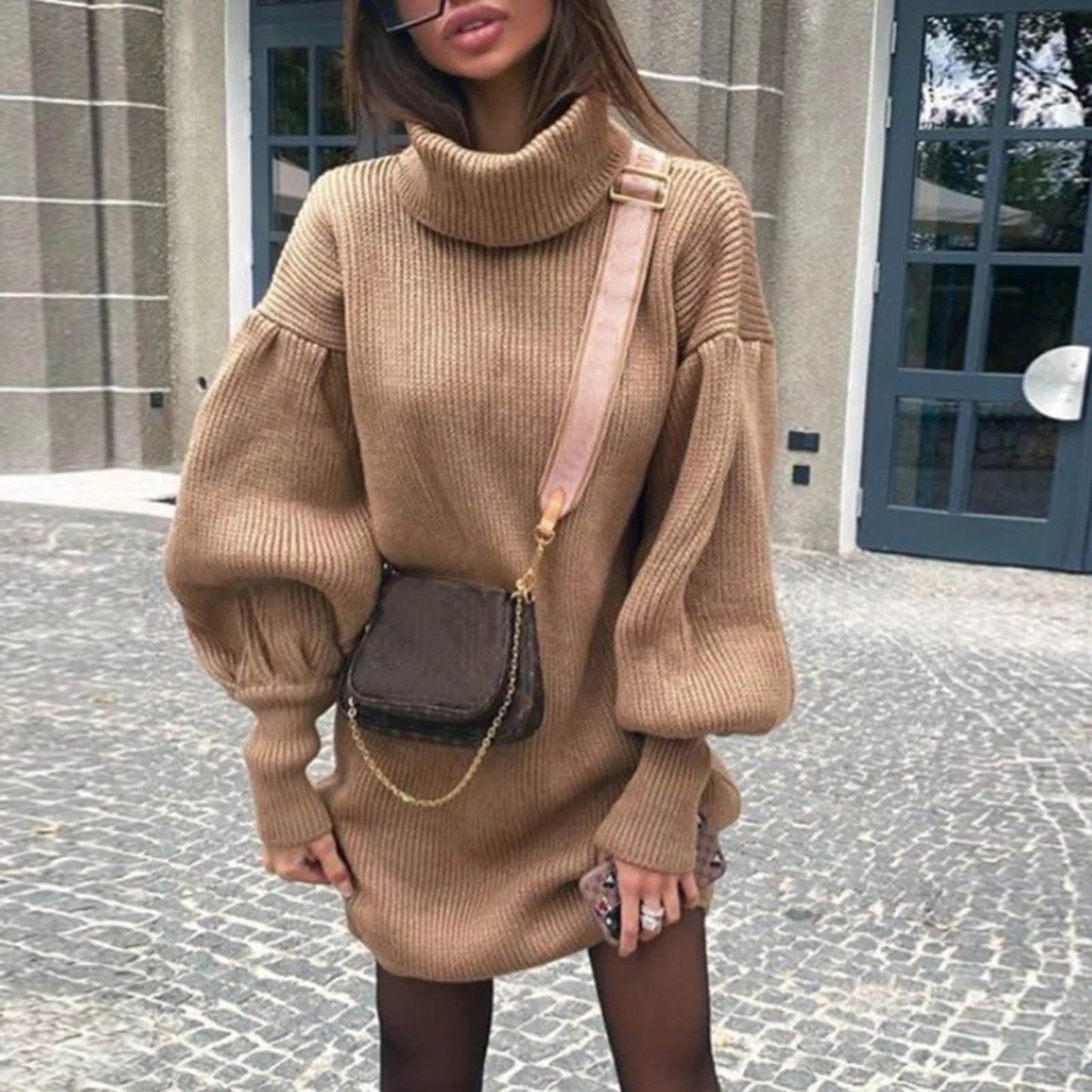 Turtleneck Knitted Sweater Dress