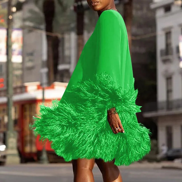 Feather Trimmed Party Dress