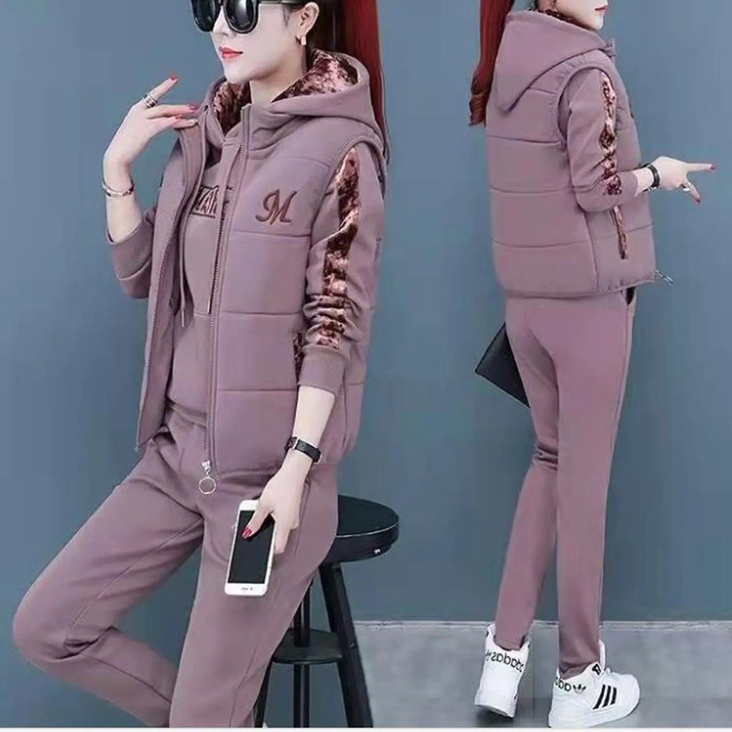 Three Piece Set Casual Quilted Women Suit