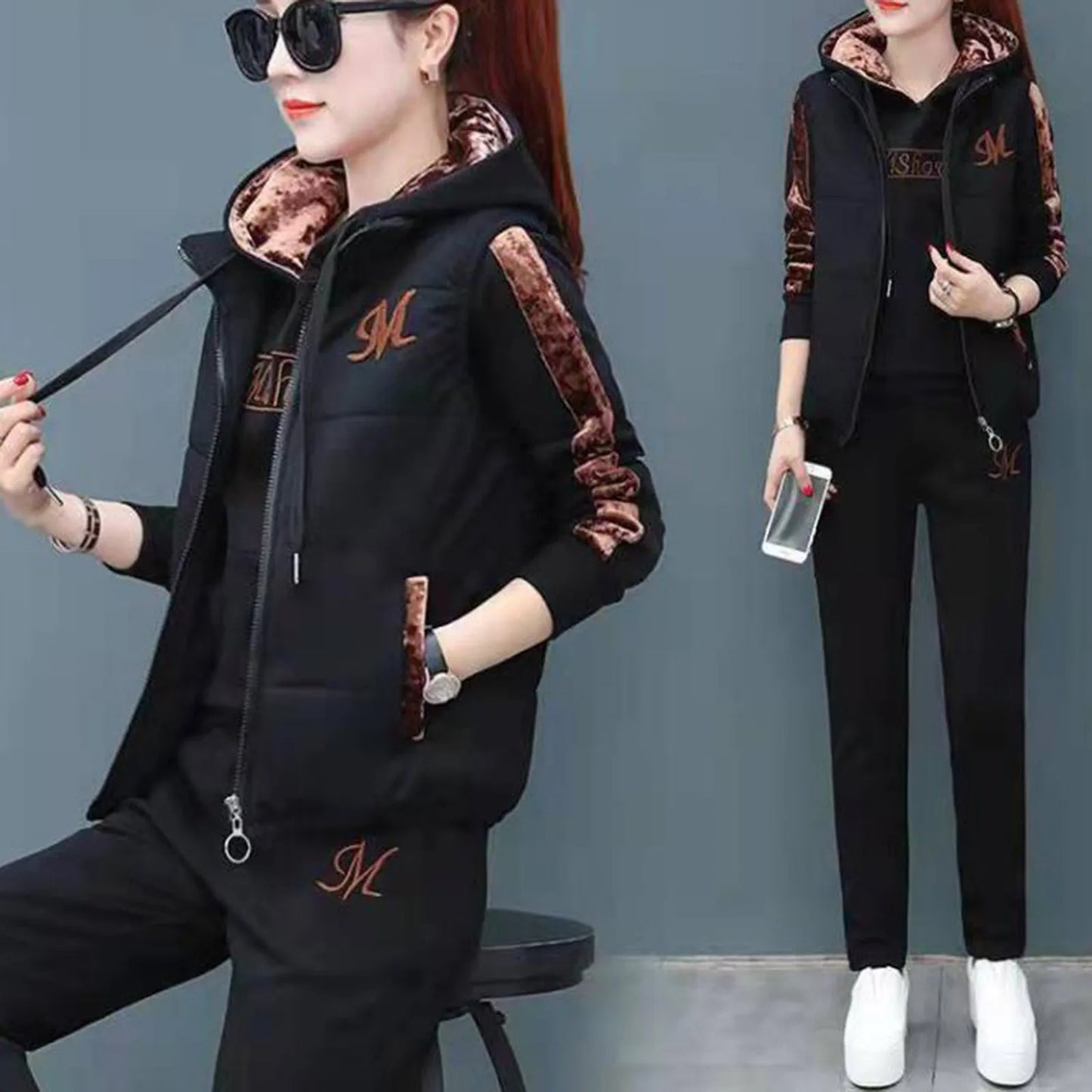 Three Piece Set Casual Quilted Women Suit