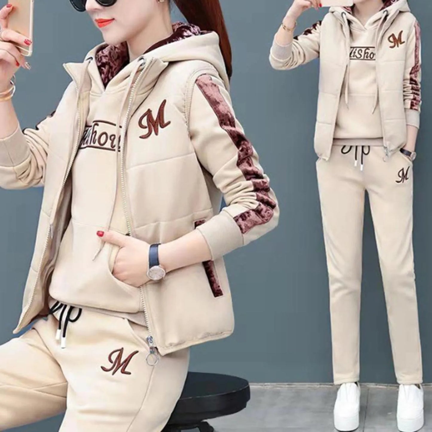 Three Piece Set Casual Quilted Women Suit