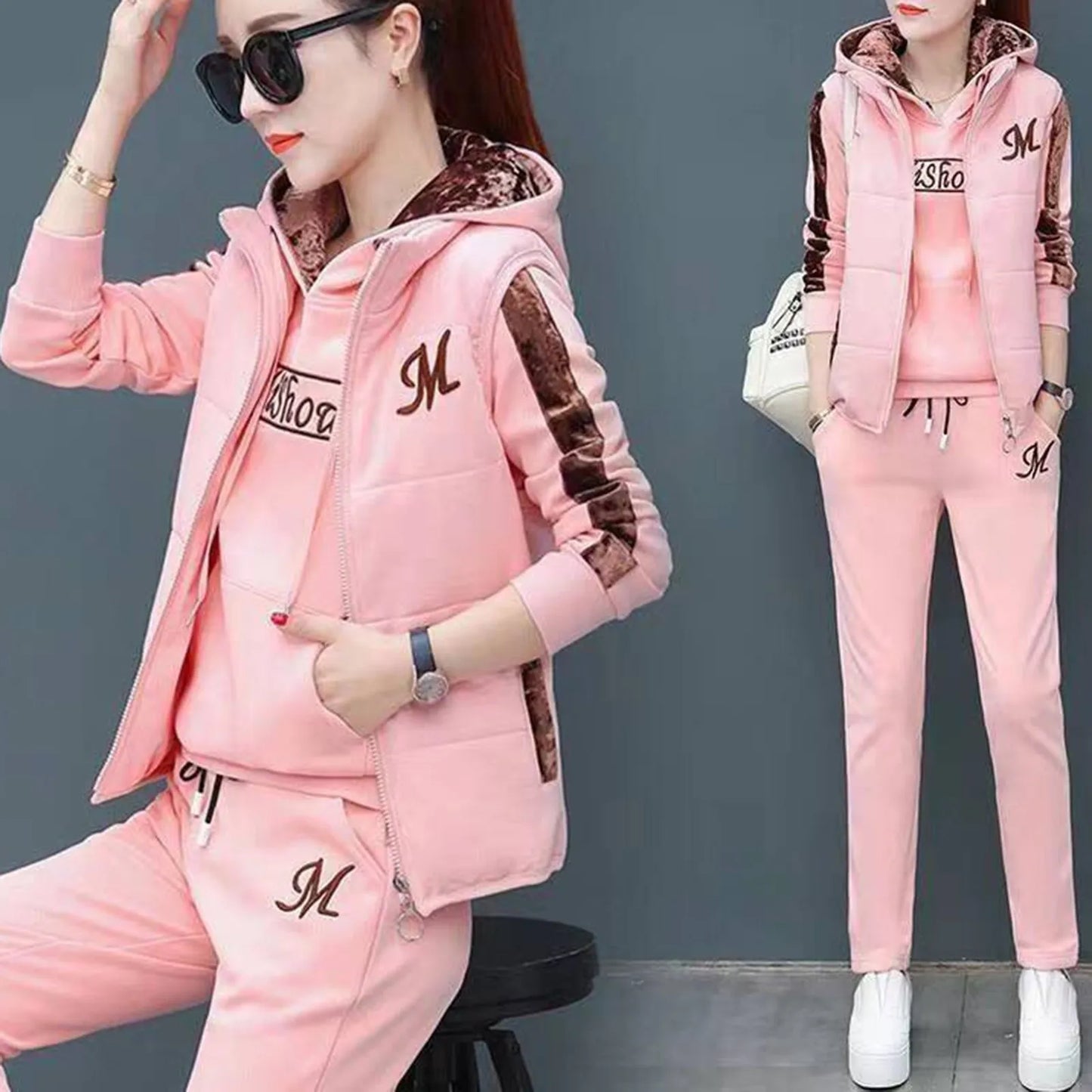 Three Piece Set Casual Quilted Women Suit