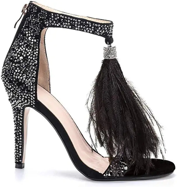 Rhinestone Feather Tassel heels