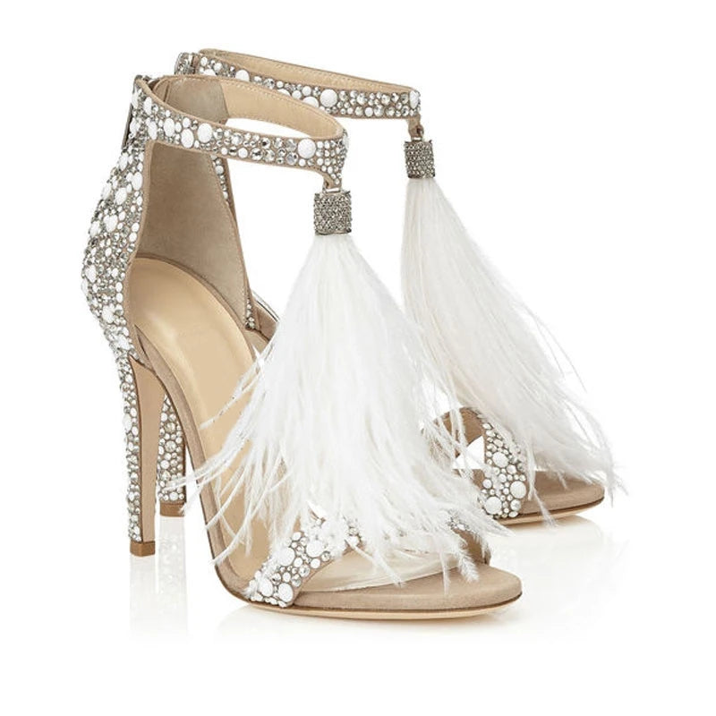 Rhinestone Feather Tassel heels