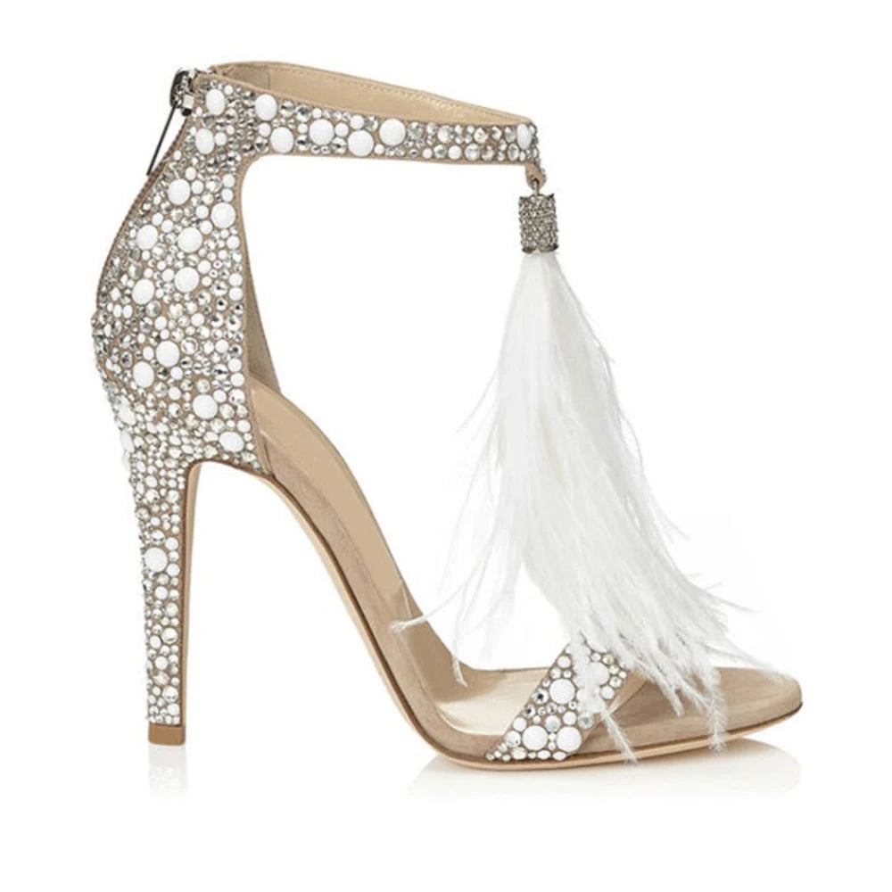 Rhinestone Feather Tassel heels